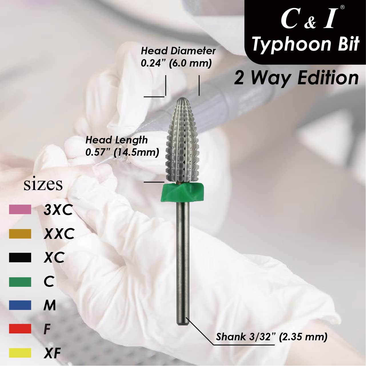 C & I Typhoon Bit, 2 Way, Fast Remove Acrylics or Gels, Both for Left Handed & Right Handed, Carbide Nail Drill Bit Electric Manicure Drill & Accessory (XXC)