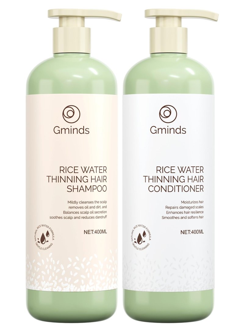 Rice Water Hair Growth Shampoo & Conditioner Large Size 400ml(13.5oz) each - Women & Men