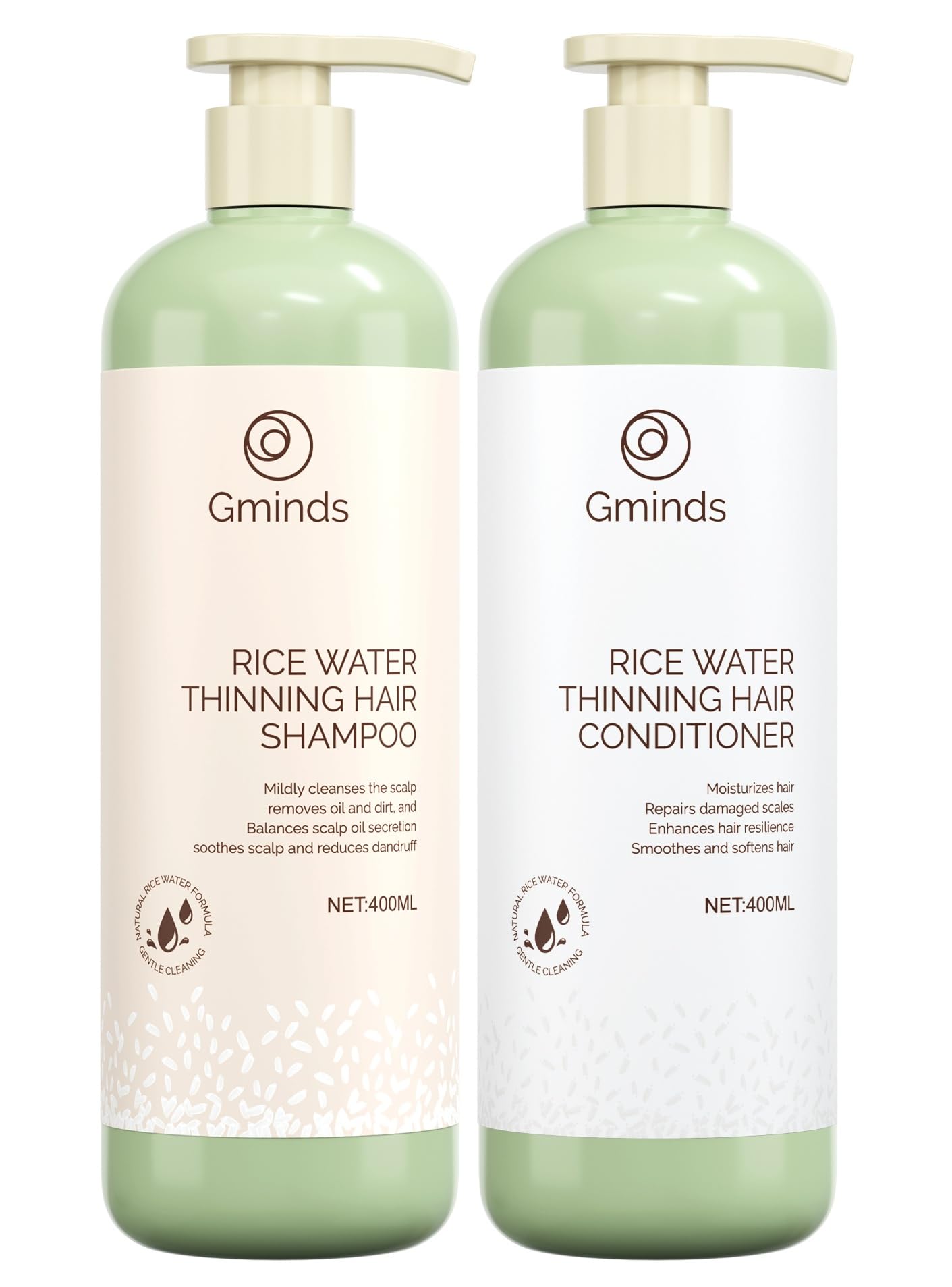 Rice Water Hair Growth Shampoo & Conditioner Large Size 400ml(13.5oz) each - Women & Men