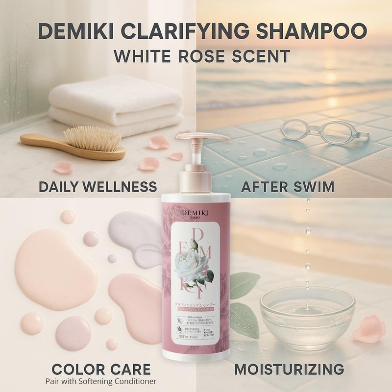 DEMIKI Shampoo for Women,Japanese Shampoo for Oily Hair, Keratin Care,Organic Rose Scent, Pink, Clarifying, Moisturizing, Anti Dandruff, Volumizing Hair Care, Sulfate Free & Paraben Free, 450ml,16oz