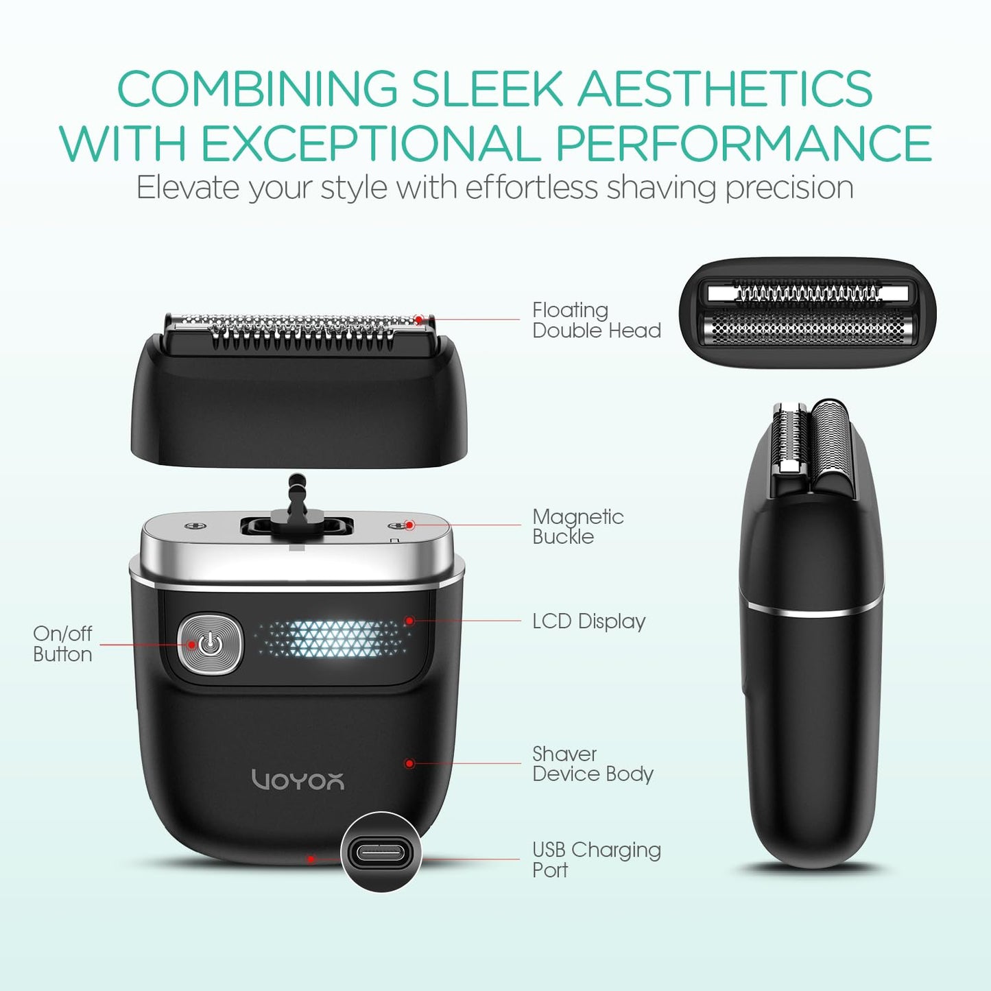 VOYOR Foil Shaver 2 in 1 Double Shavers for Men,Portable Electric Razor with Rechargeable Foil Razor Multifunction Grooming Barber Shaver IPX6 Washable Travel Shavers ER300 (Green)