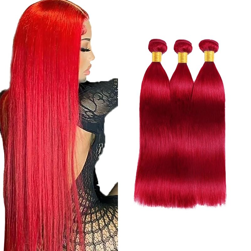 Red Bundles Straight Bundles Human Hair 16 18 20 Inch Unprocessed Brazilian Virgin Hair Weave 3 Bundle Red Human Hair Extensions 50 Grams Per Bundle