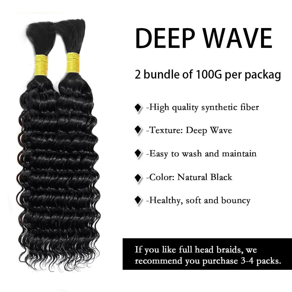 Hailookmey Human Braiding Hair for Boho Braids 150g Deep Wave Human Hair for Braiding 3 Bundles/Pack No Weft Curly Human Hair Extensions for Braids (Natural Black Color,18 Inch)