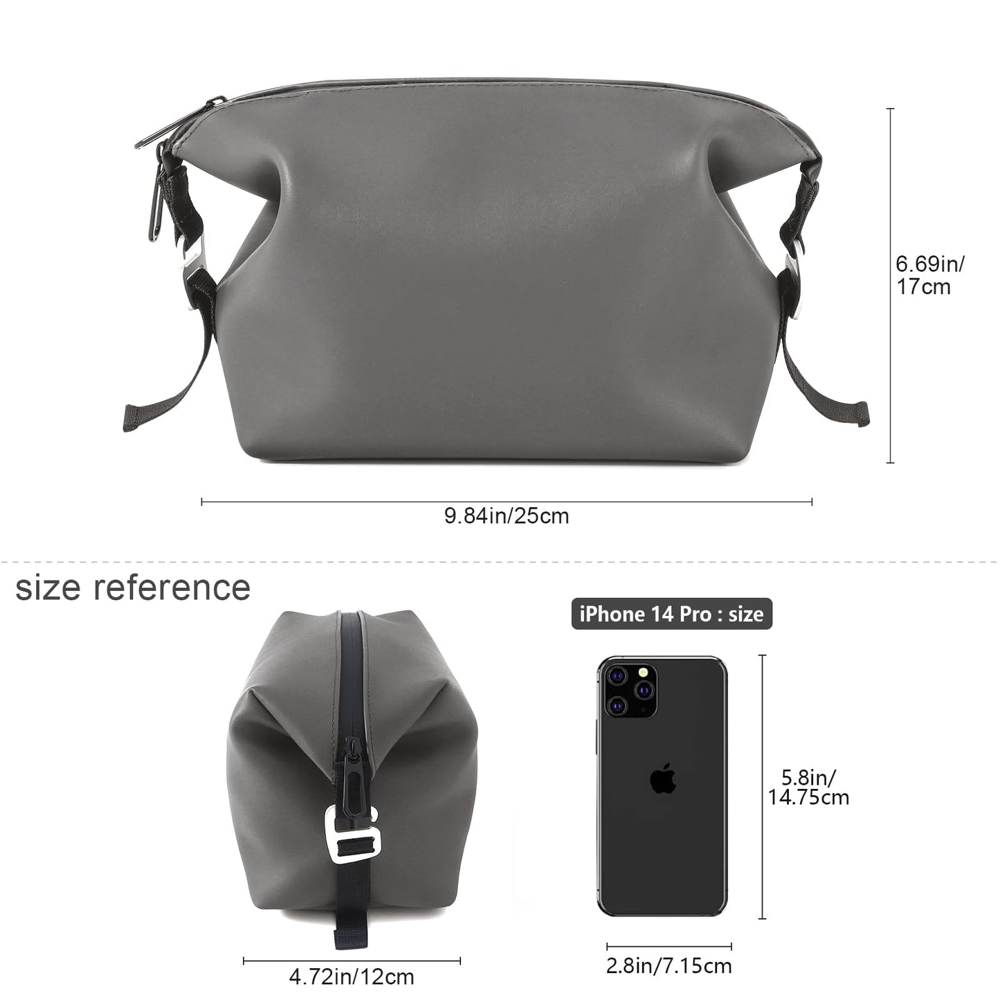 CONTAIL 6.5" 3L Silicone Toiletry Bag with 3 Mesh Pocket,Water-resistant Mens Dopp Kit,Foldable Shaving Bag for Toiletries Accessories,Grey