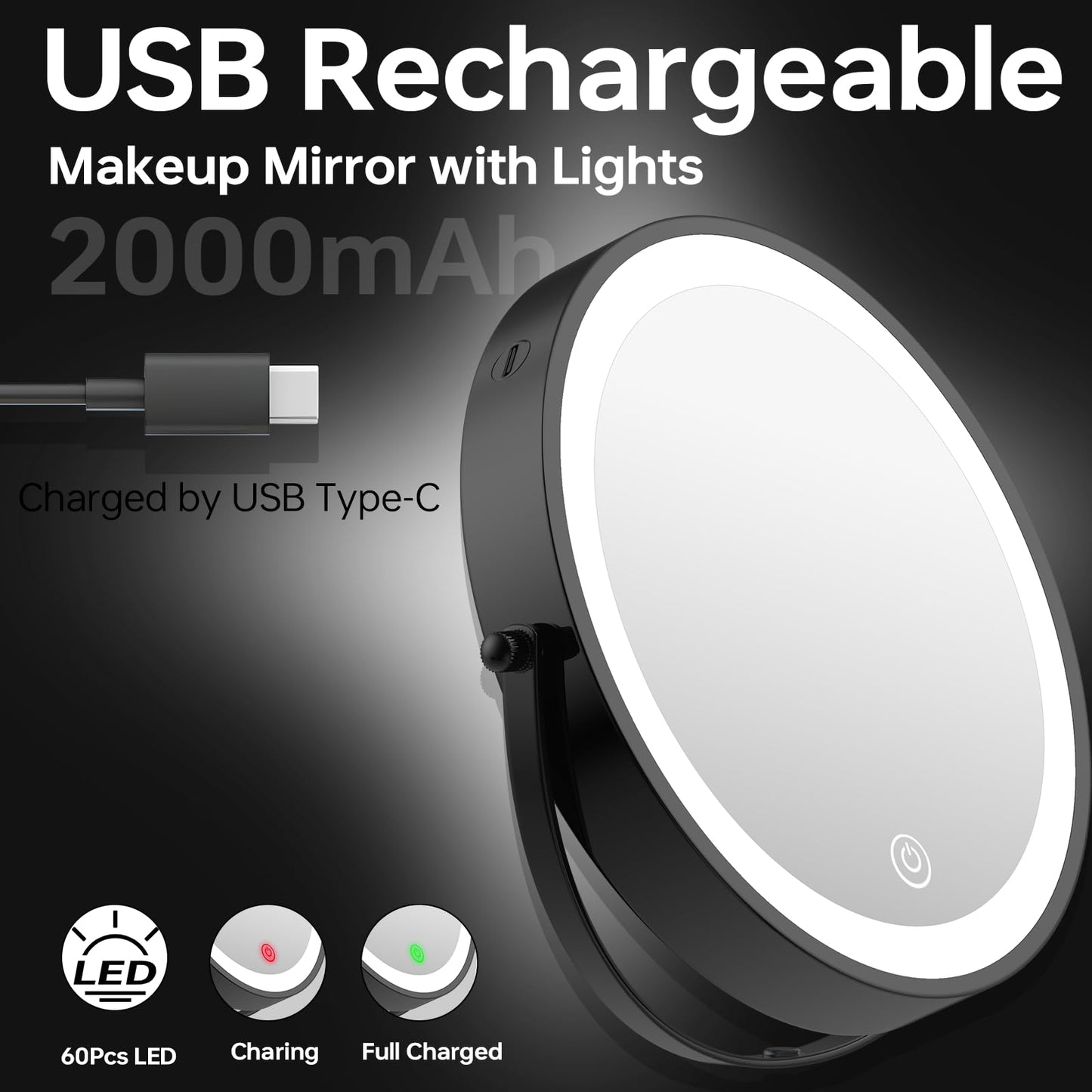 LANSI Wall Mounted Makeup Mirror with Lights and 1X/10X Magnification,Black