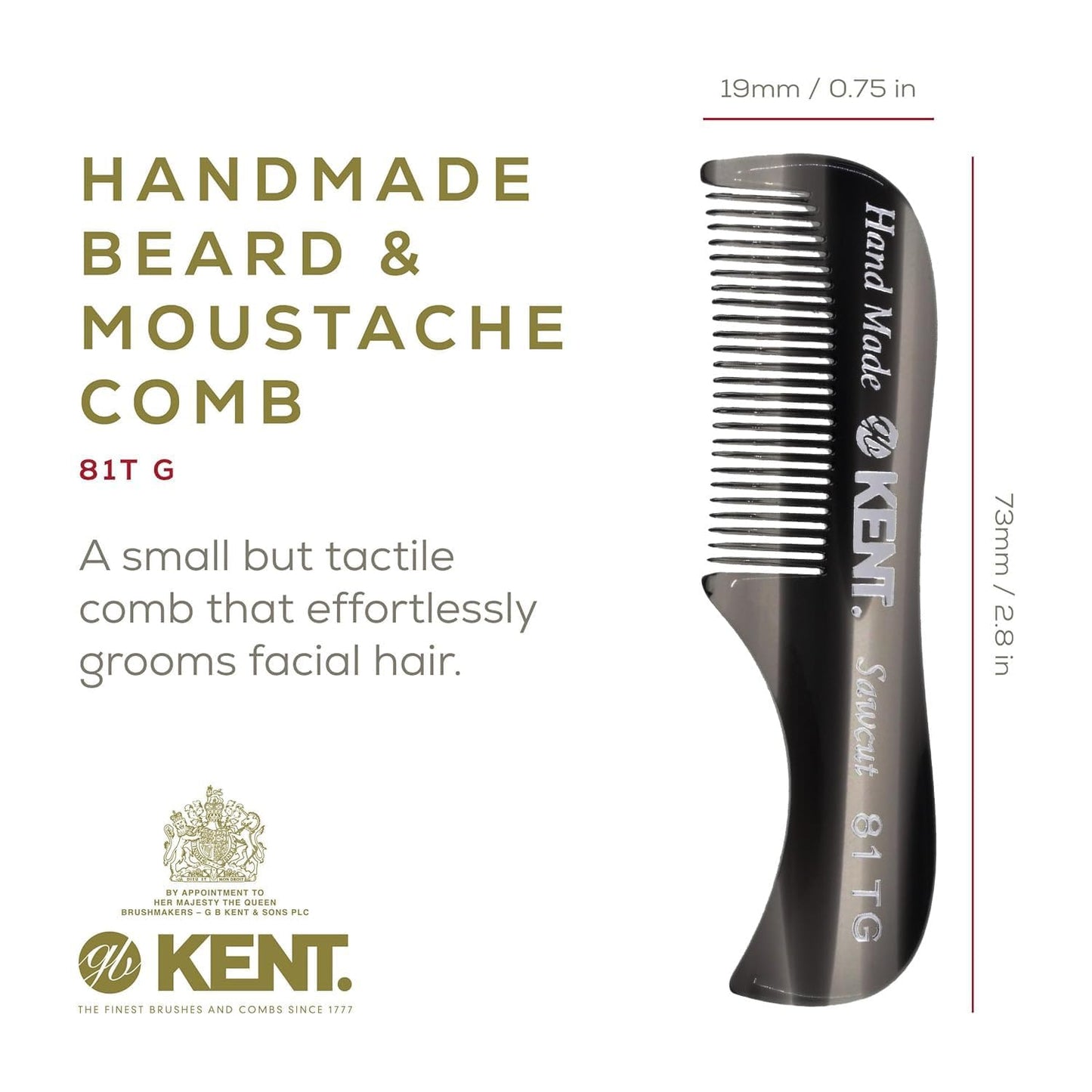 Kent A 81T Bundle X-Small Gentleman's Beard and Mustache Pocket Comb, Fine Toothed Pocket Size for Facial Hair Grooming and Styling. Saw-cut of Cellulose Acetate, Hand Polished. Hand-Made in England