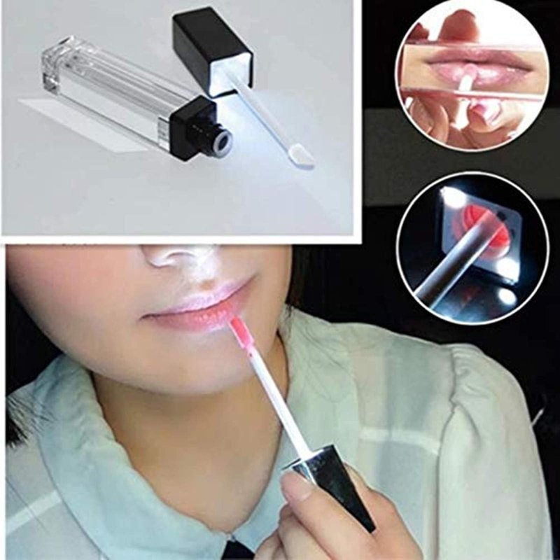 Healthcom 10 Pcs 7.5ml Square Clear Plastic Lip Gloss Tubes Vials with Mirror LED Light Lip Glaze Tube Bottles Empty Refillable Makeup Lipstick Tube DIY Cosmetic Container Travel for Woman Girl(Black)