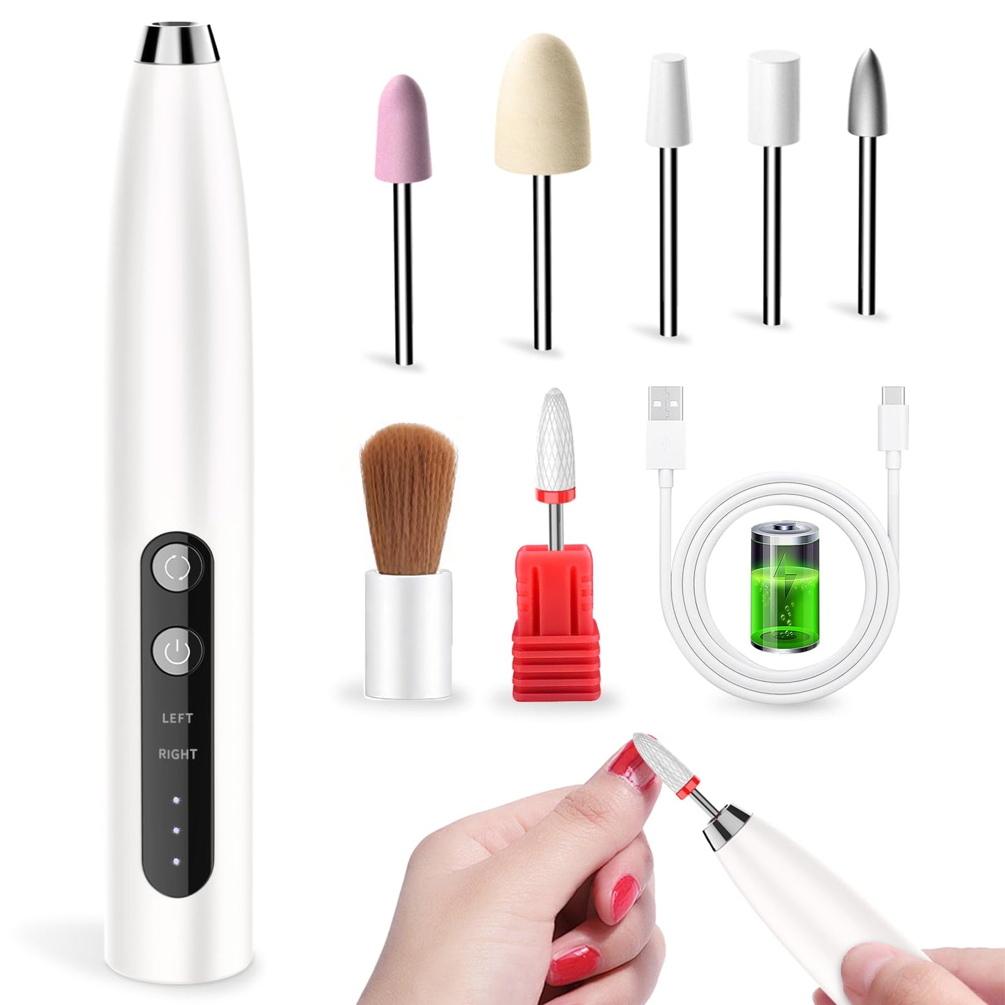 DOCOCO Electric Nail Drill, 35000RPM Electric Nail File with 3 Adjustable Speeds, Rechargeable Efile Set for Acrylic Gel Nails, Nail Dremel Tool for Women, Salon, Home