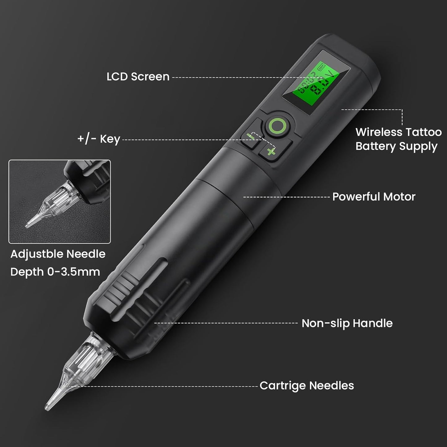 Rotary Tattoo Pen Machine - GEEKERA Wireless Tattoo Gun with 2000mAh Battery | 6-8 Hours Runtime for Artists