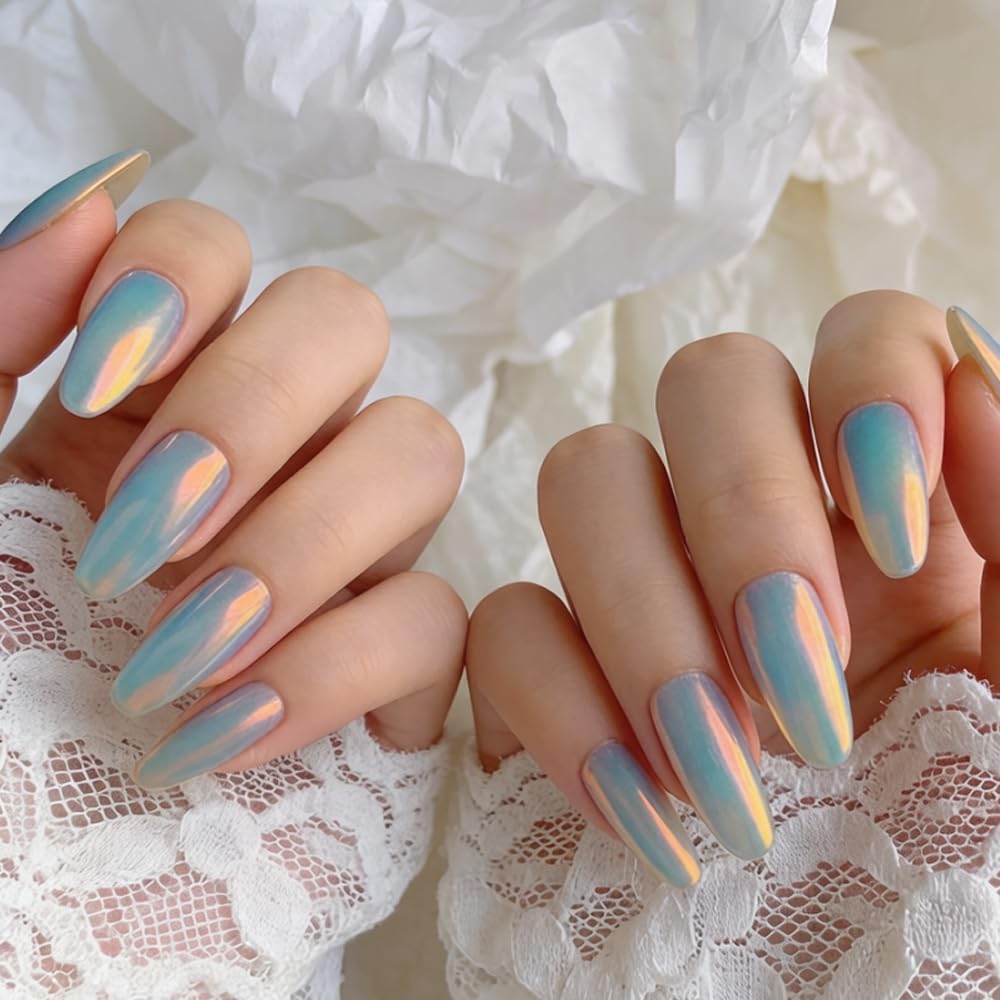 Pretty Diva Sunset Chrome Nail Powder, Memaid Unicorn Aurora iridescent Chrome Nail Powder, Super Glossy Mirror Effect Metallic Nail Chrome Powder Manicure Pigments for Nail Art Glitter (Sunset)