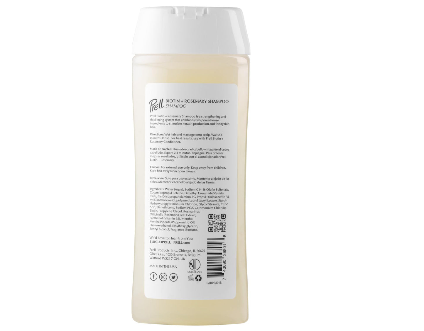 Prell Biotin + Rosemary Strengthens & Thickens Color Safe Shampoo for Fine, Damaged Hair 13.5 fl.oz