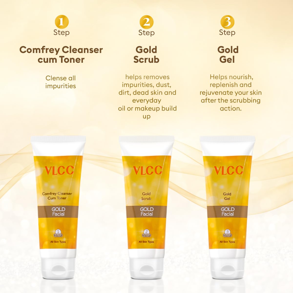 VLCC Gold Facial Kit + FREE Rose Water Toner | 300gm + 100ml
