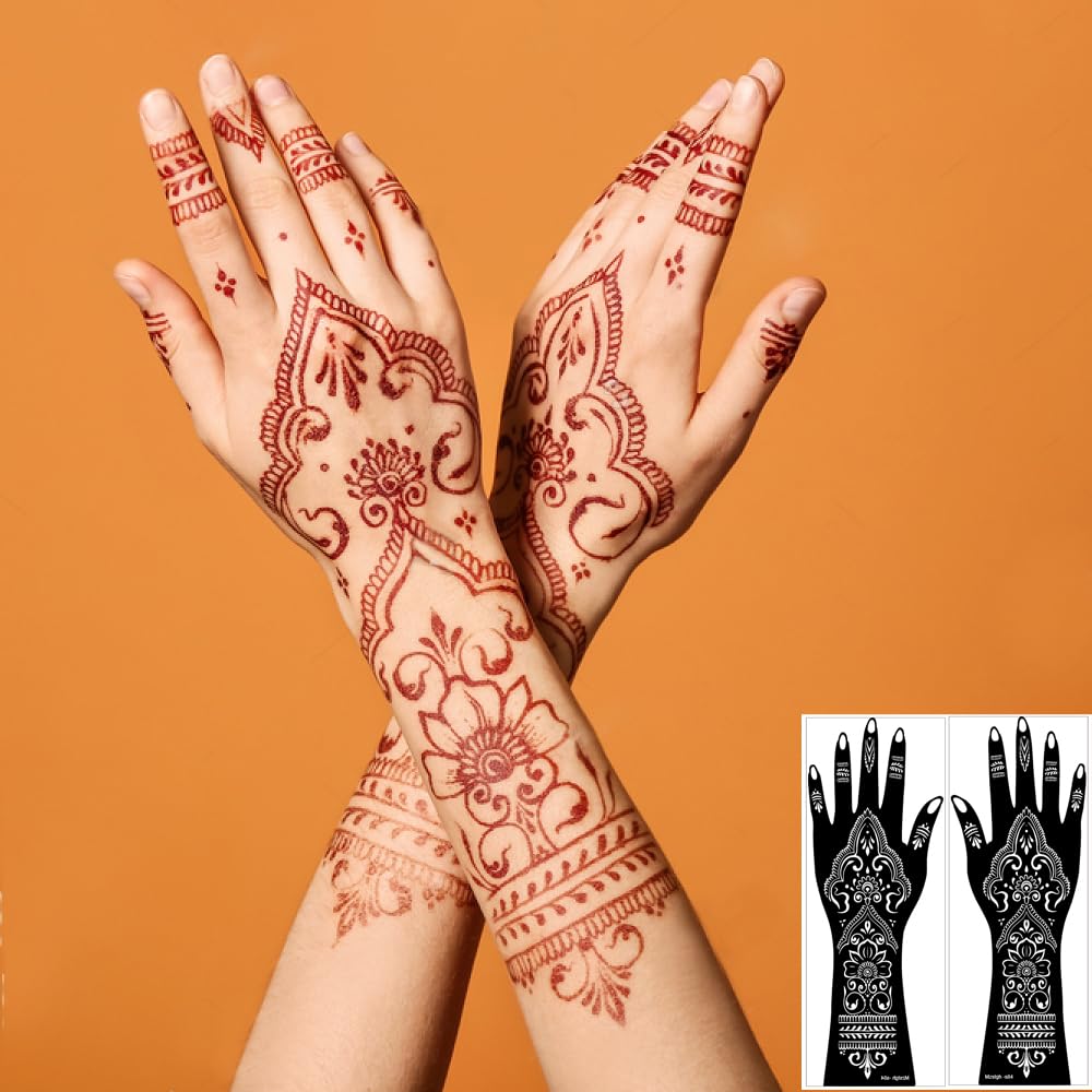 Henna Tattoo Stencil Kit,12 Sheets Stickers for Henna Tattoo Hand Forearm Glitter Airbrush DIY Tattooing Template, Large Indian Temporary Tattoo Stickers