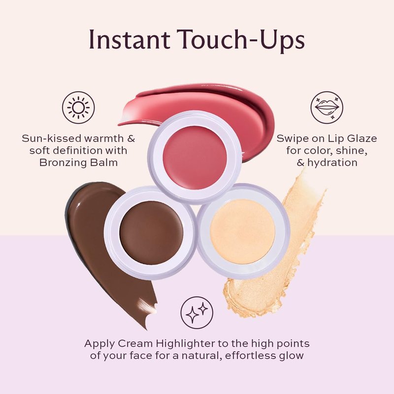 Subtl Staks 6-in-1 Stackable Travel Makeup Kit by Subtl Beauty - New Lip Glaze, Eyeshadow, Highlighter, Lip + Cheek, Blush, Shine Control - Includes Mirror & Brush - Compact Makeup for On the Go