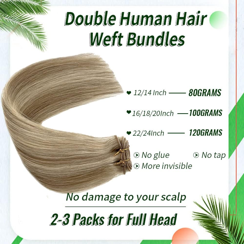 Beige Blonde Hair Weft Sew-In Extensions | 22-Inch Real Human Hair with Platinum Highlights - 120g