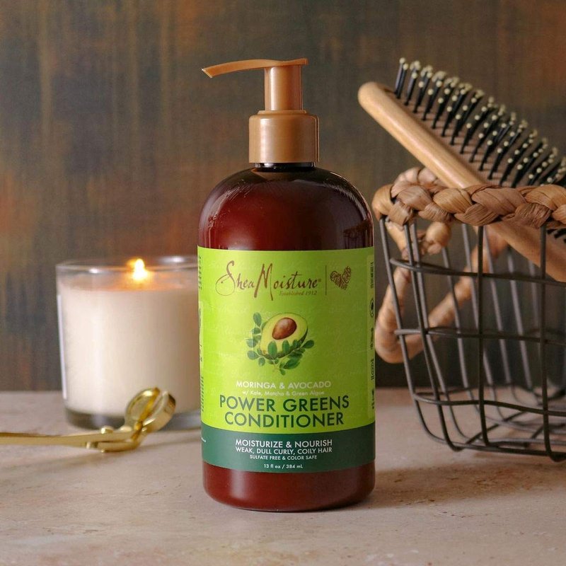SheaMoisture Power Greens Curly Hair Shampoo & Conditioner | Moisturizing Moringa & Avocado, 13 Fl Oz (Pack of 2)