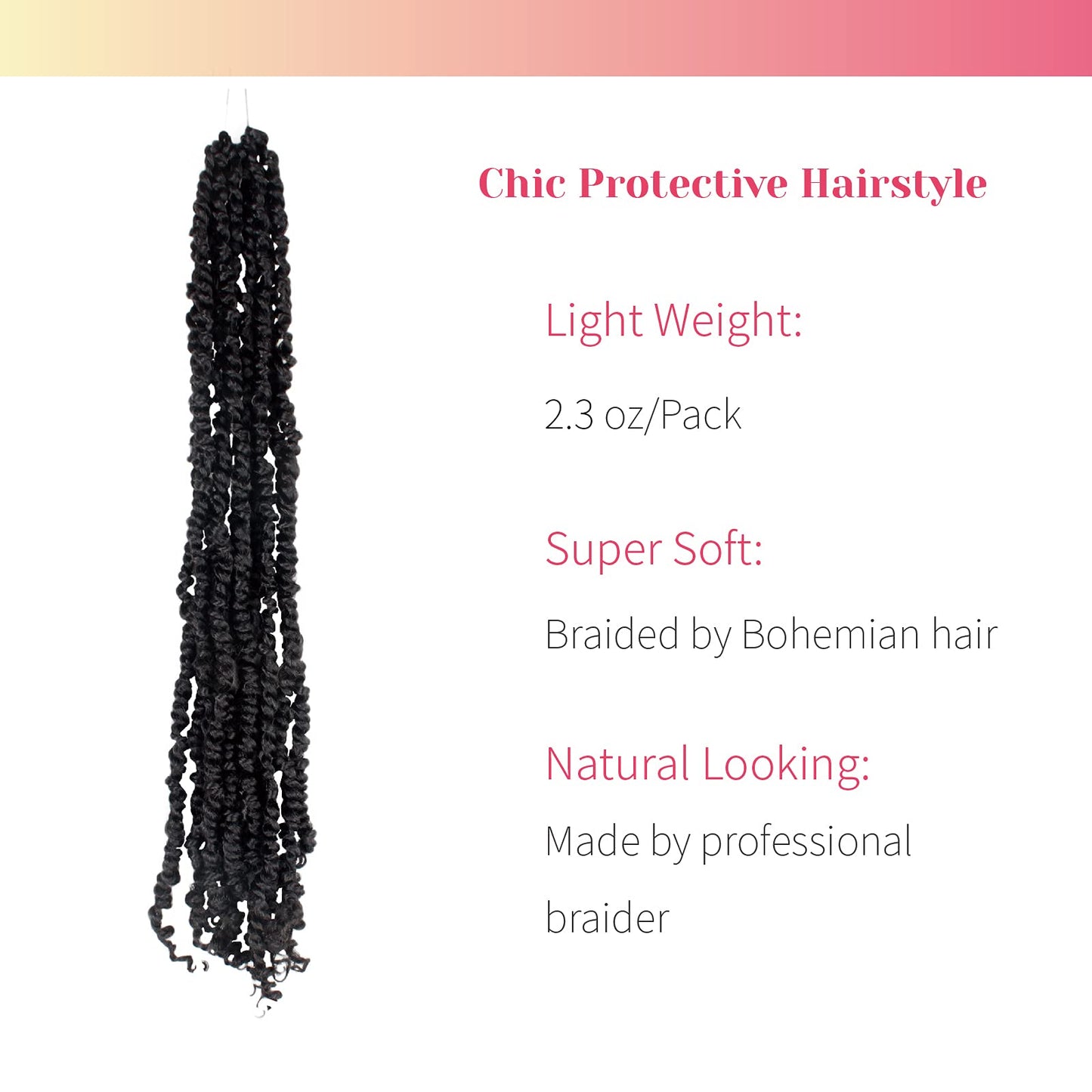 BOHOBABE Pre-twisted Passion Twist Crochet Hair 16 Inch Pre-looped Crochet Passion Twist Braiding Hair 8 Packs Soft Black Bohemian Twists (1B)