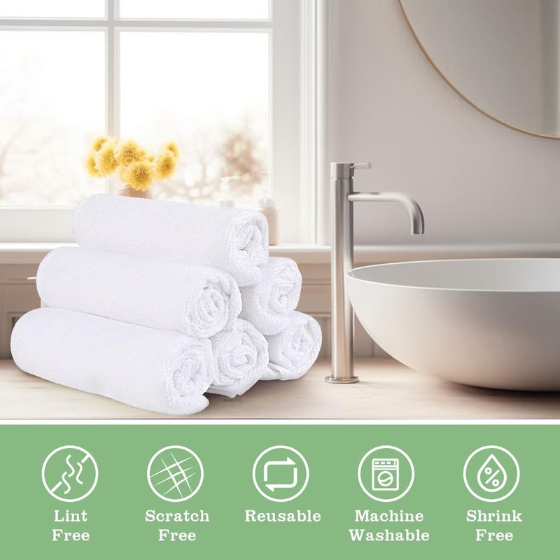 UNIMADE Washcloths Bulk - 100 Pack - Face Towels (12" x 12"), Highly Soft Wash Cloths and Hand Towels, Fast Drying Multi-Purpose Microfiber Cleansing Cloths for Bathroom, Hotel, Spa, and Salon - White