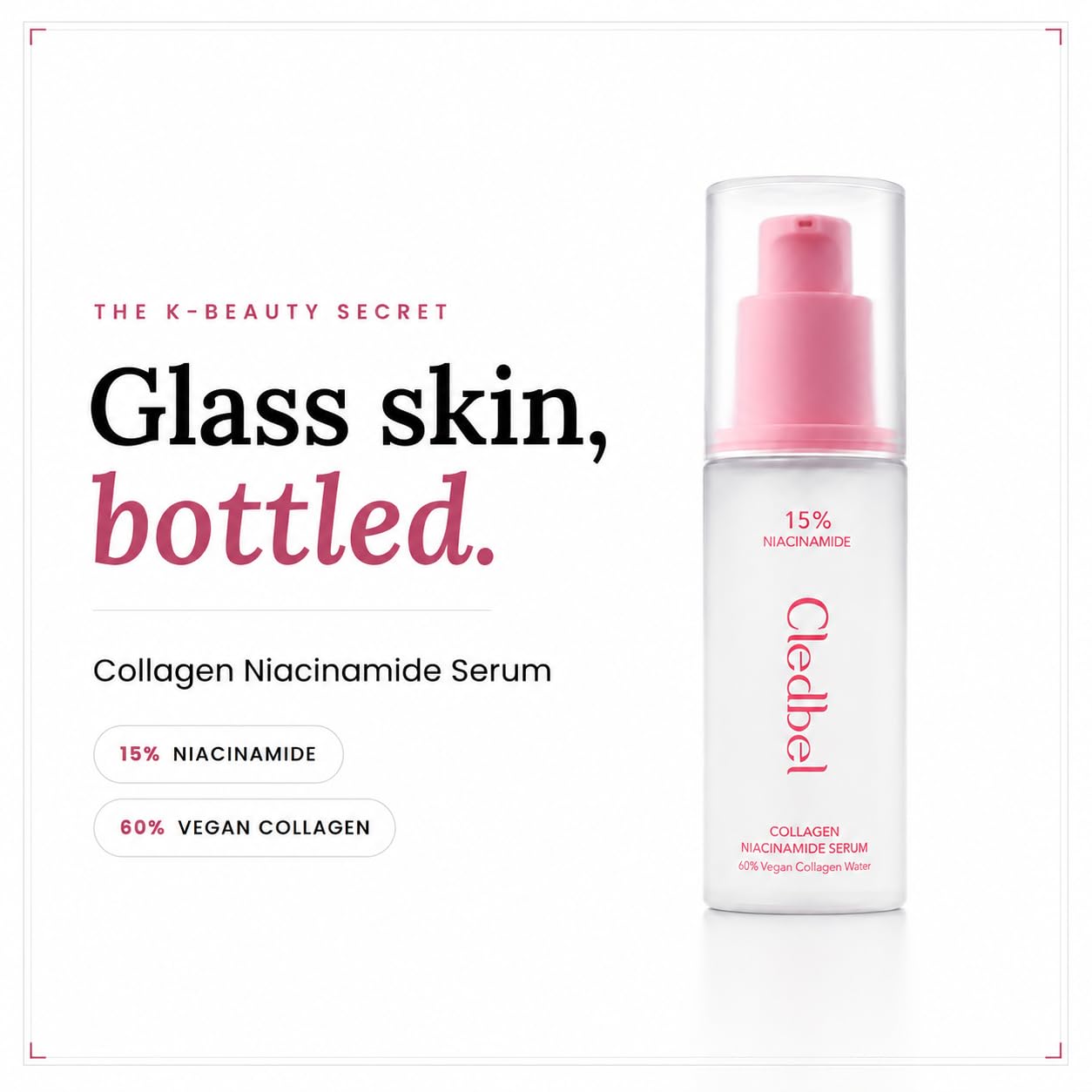 Cledbel Collagen Niacinamide Serum, For Discoloration/Minimizing Large Pores, Niacinamide, Zinc, Peptides & Hyaluronic Acid, Korean Skincare, Paraben-Free, 50ml/1.69 fl oz,
