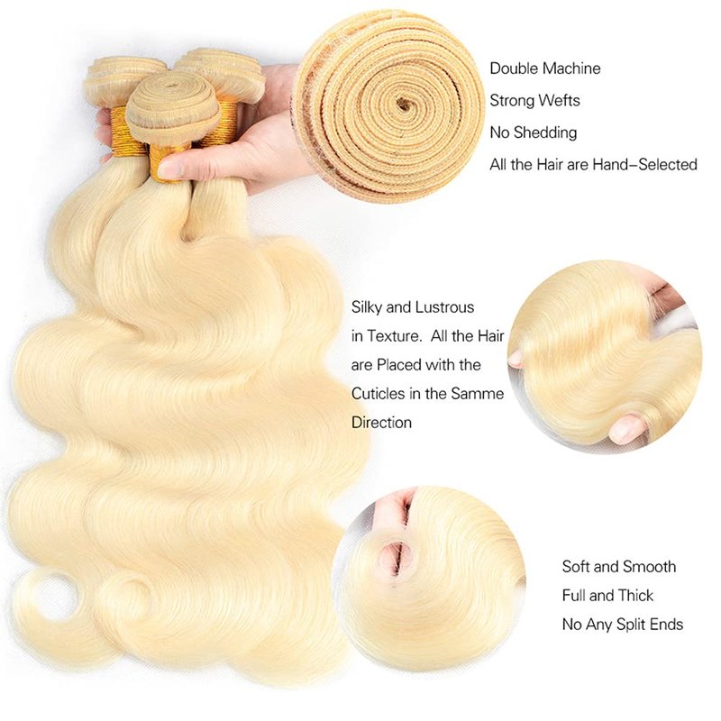 Blonde Body Wave Hair Extensions - Unprocessed Virgin Human Hair Bundles | 18 Inch, Honey Blonde, 3 Pack
