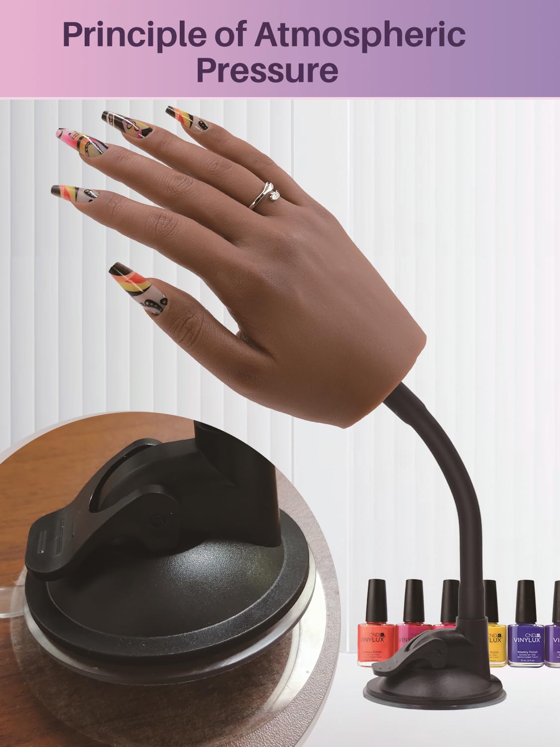 Silicone Practice Hand for Acrylic Nail, Dark Brown Nail Practice Hand with Bracket, Flexible Reusable Mannequin Hand for Nail Display, Acrylic Nail Training Hand for Manicure Beginner (color #5)