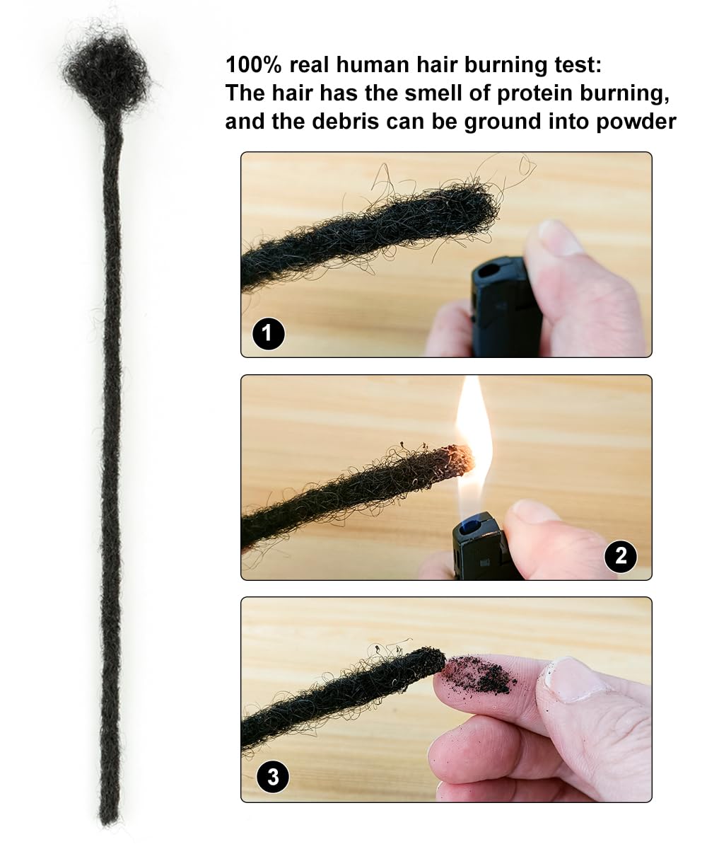 Cypsin Burgundy# 8inch 30 Strands 100% Human Hair Dreadlock Extensions, 0.4cm Width Full Handmade Loc Extensions Human Hair for Men Women Kids, Permanent Dread Extensions Can Be Dyed Bleached Curled