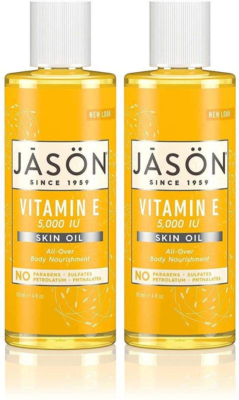 Jason Naturals Vitamin E 5000 IU Skin Oil (Pack of 2) with Sunflower Oil, Safflower, Rice, Avocado, Sweet Almond, Apricot and Wheat, 4 oz. Each