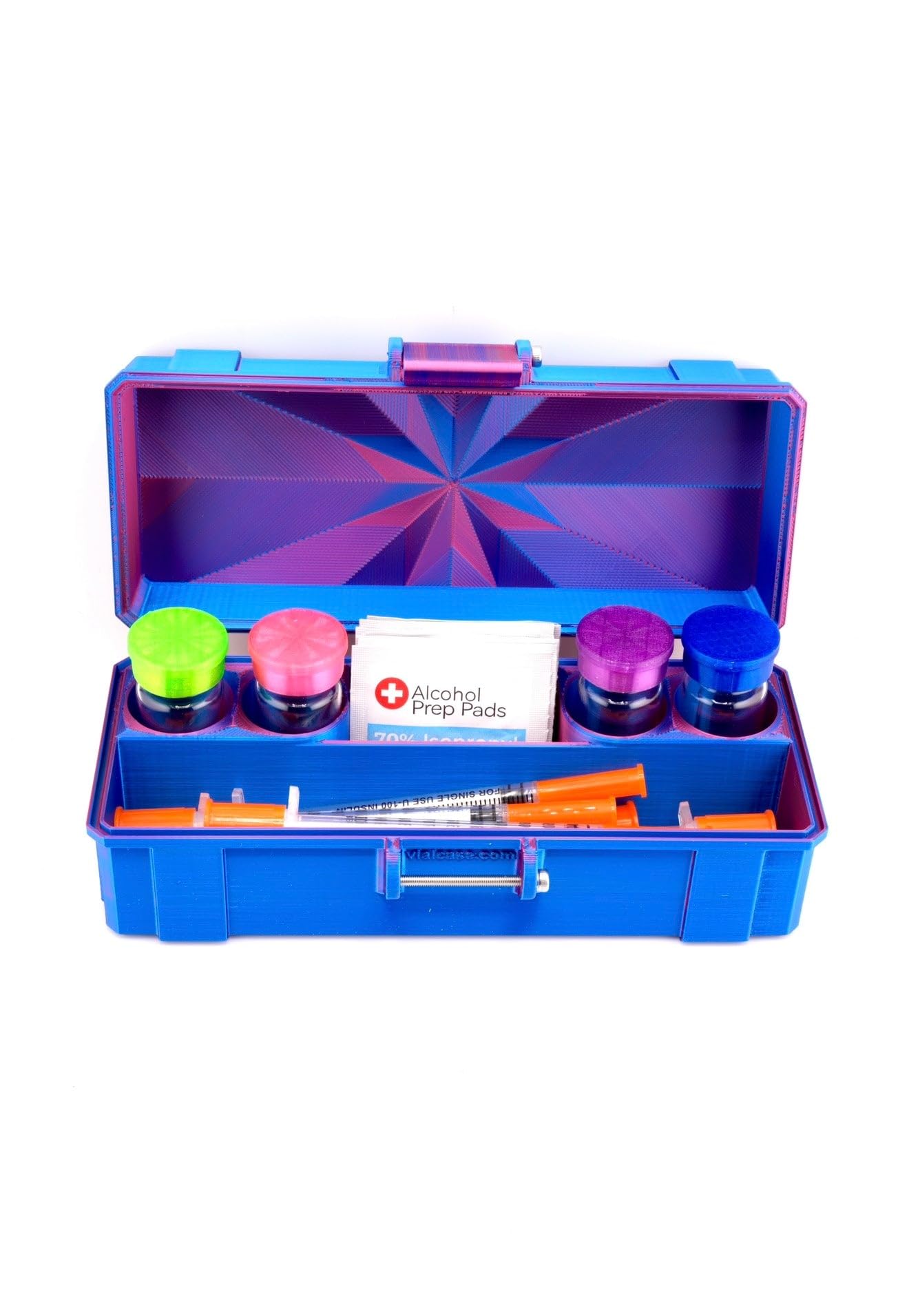 Vial Guard Storage Hard Case for 3ml, 5ml, 10ml, 30ml Vials, Secure Holder Multiple Sizes (Metalic, 4 x 3ml + Storage)