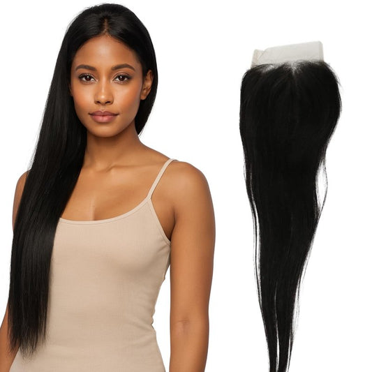 Full Shine 4 * 4 Lace Closure Hair Extensions 14 Inch Straight Frontal Human Hair for Women Invisible Lace Closure Natural Black Brazilian Remy Hair Extensions