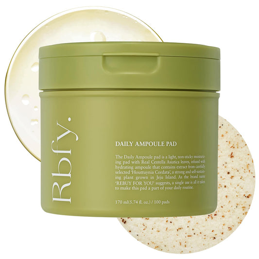 Rbfy. Daily Ampoule Pad – Centella Asiatica Infused Toner Sheets with Antioxidant Deep Nourishing Plant Extracts and Separate Ampoule Pouch for Skin Radiance – (100 Pads)