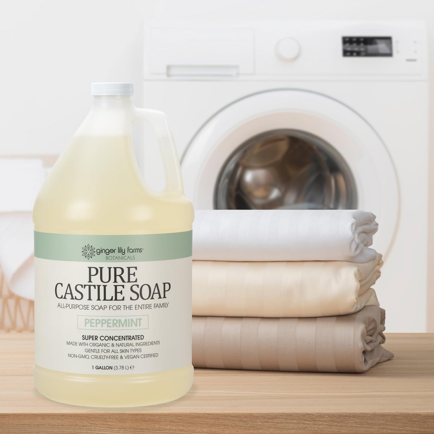 Ginger Lily Farms 1 gal Pure Castile Liquid Soap Refill, Peppermint Scent