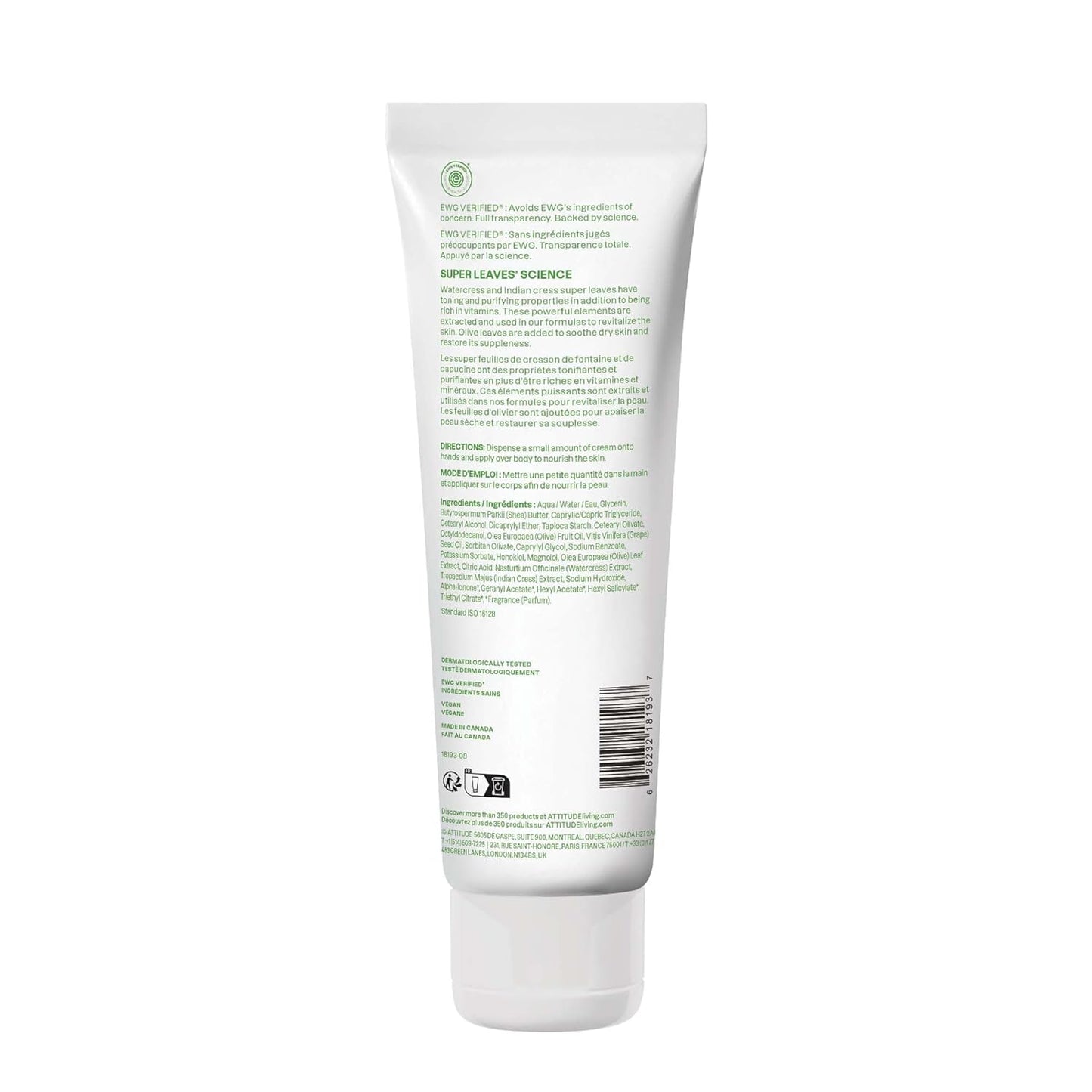 ATTITUDE Body Cream - EWG Verified Vegan Moisturizer for Dry Skin | Pear & Amber Scent, 8 Fl Oz