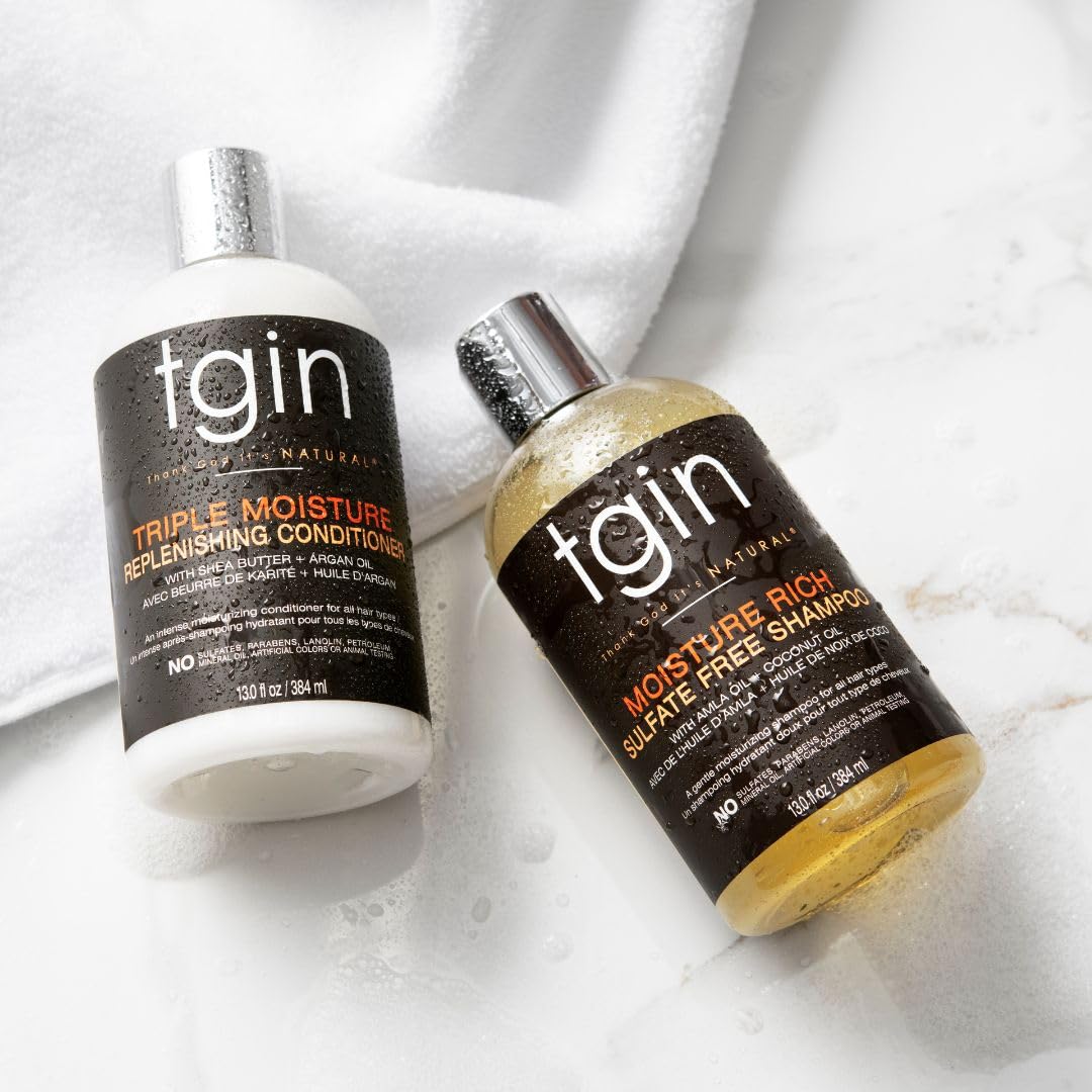 tgin Moisturizing Shampoo & Conditioner Duo for Curly, Coily and Wavy Hair, Sulfate Free, Moisturizes and Detangles Dry Hair, 13 oz (Set)