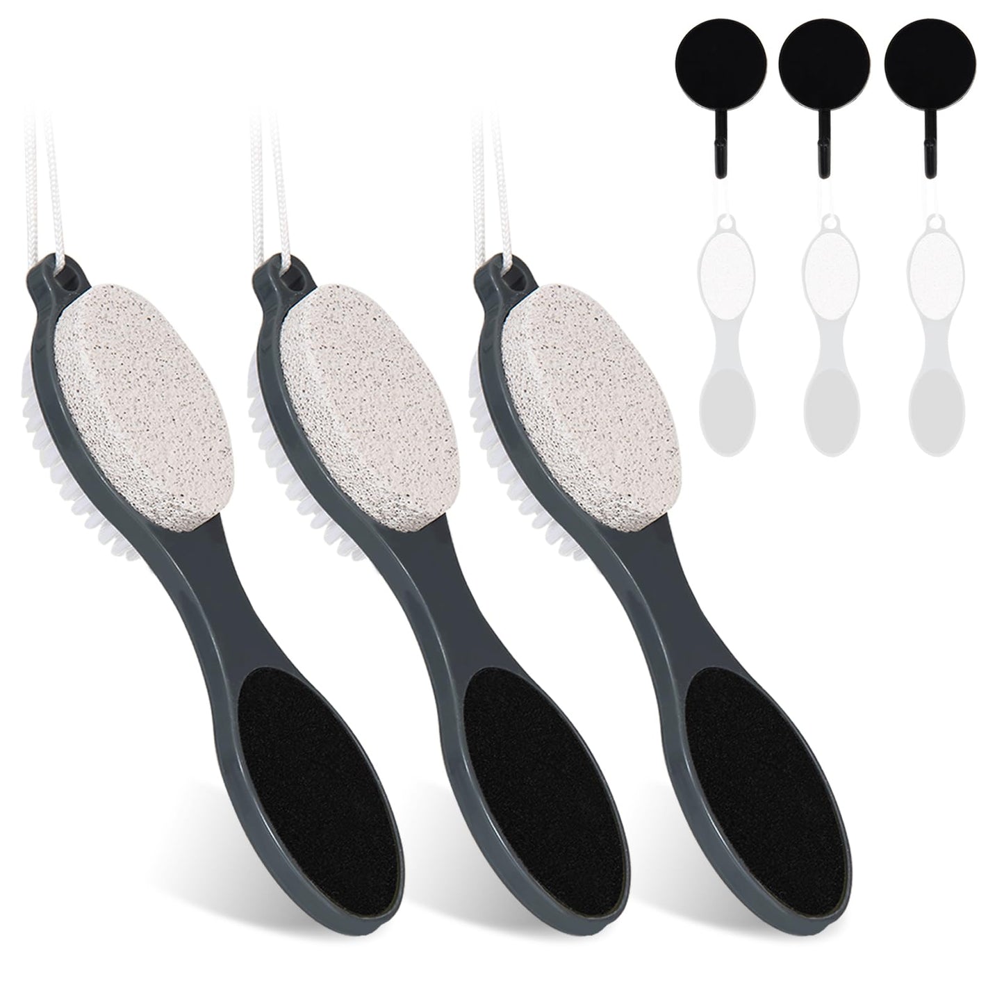 Yclin Foot File Callus Remover-3 Pcs 4 in 1 Foot Scrubber Dead Skin Remover for Feet,Pumice Stone, Foot Rasp and Sand Paper for Home Foot Care,Foot Brush for Shower (Grey Pedicure Foot File)