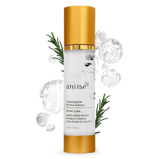 Aniise Cleansing Milk for Face & Eyes – Makeup Remover & Hydrating Cleanser with Glycerin, Aloe Vera & Chamomile – Refines Pores, Promotes Even Complexion – For All Skin Types – 4 fl oz (120 mL)