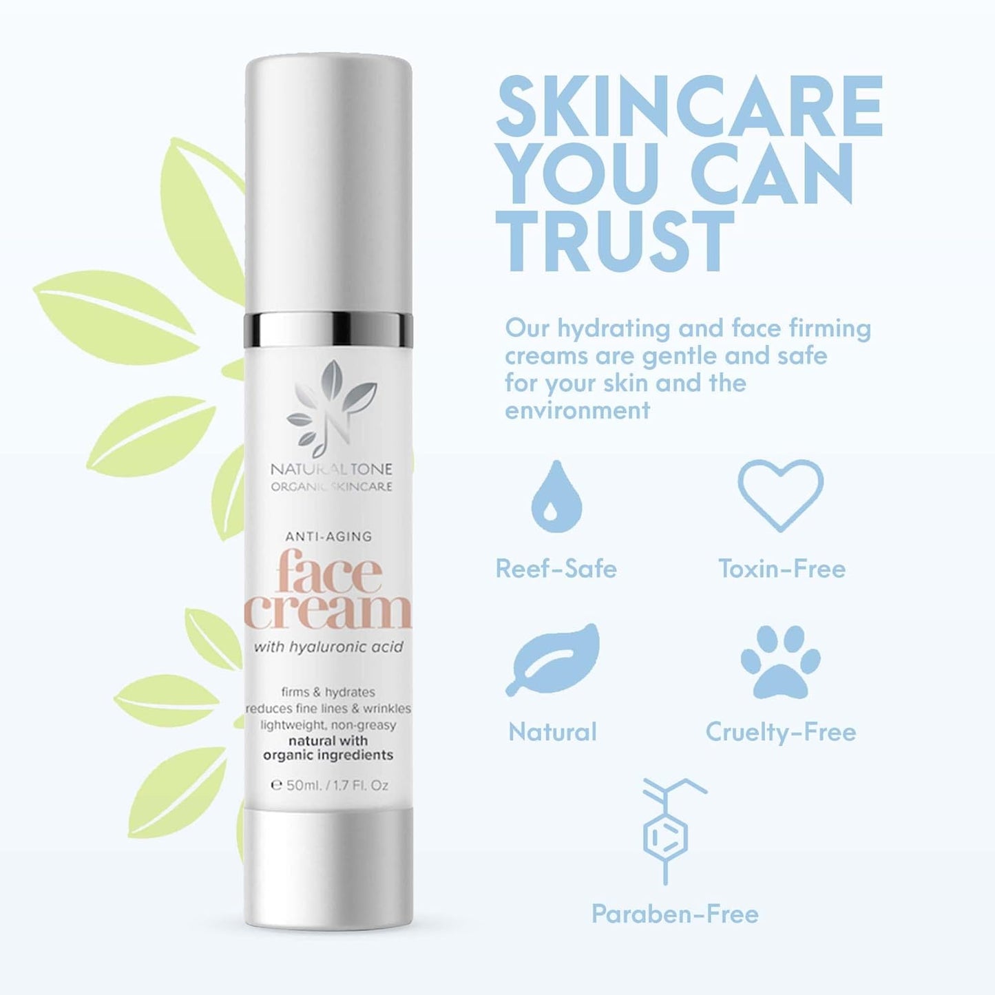 Anti-Aging Face Cream with Hyaluronic Acid - 1.7oz Moisturizer for Youthful Skin