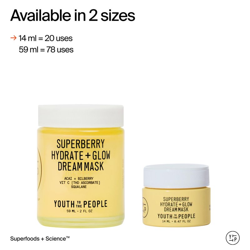 Youth To The People Superberry Dream Mask Travel - Hyaluronic Acid + Vitamin C Face Moisturizer + Overnight Facial Mask, Hydrates + Plumps + Brightens Skin, Evens Skin Tone, For Dry Skin - 0.5 fl oz