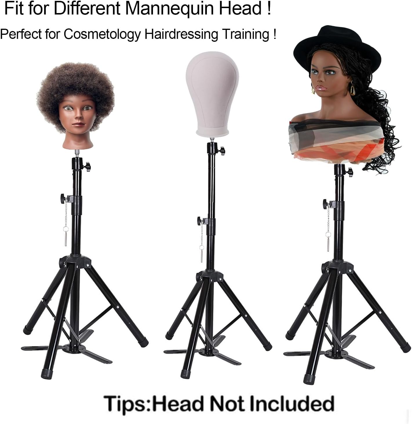 Wig Stand Tripod - Heavy Duty Adjustable Mannequin Holder for Styling | 55-Inch with Pedal