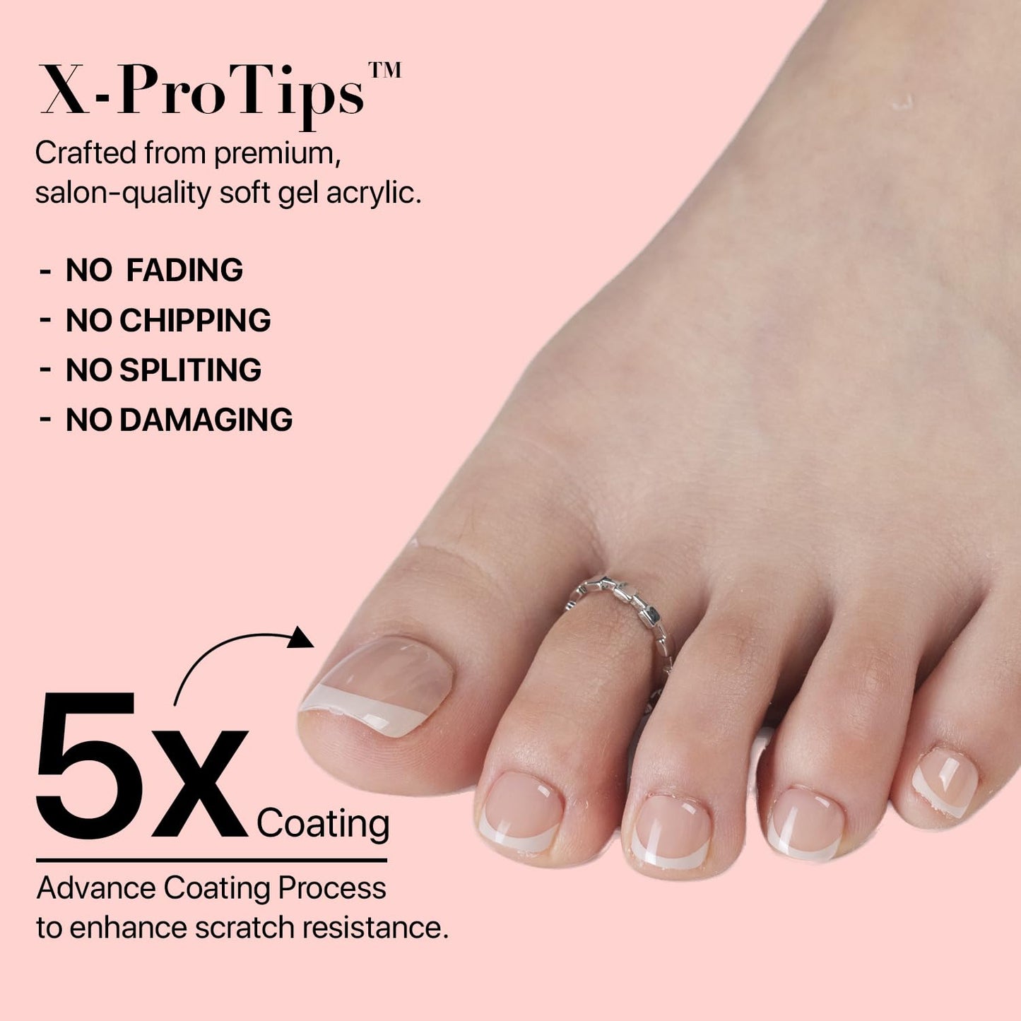 SXC Cosmetics X-Pro Tips French Tip Press On Toenails for Women, Acrylic Soft Gel System (Short French Skintone, Short)