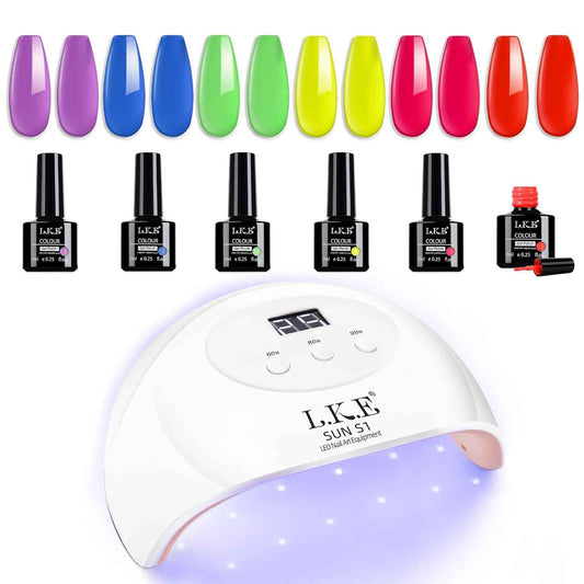 72W UV LED Nail Lamp & Neon Gel Nail Polish Set - Fast Curing Nail Dryer for Gel Art