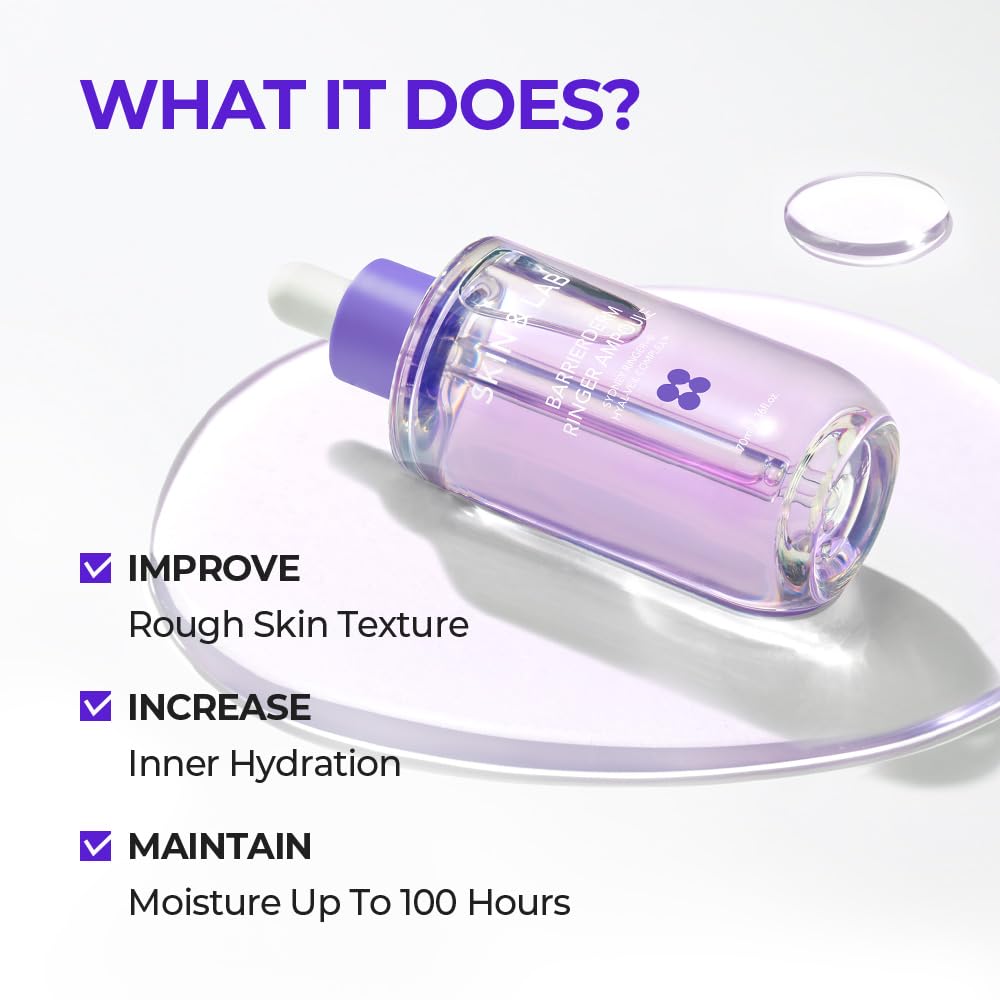 [SKIN&LAB] Barrierderm Ringer Ampoule, Inner Skin Moisture, Long-Lasting Hydration Retention for All Skin Types, Korean Skincare, 2.36 fl oz.
