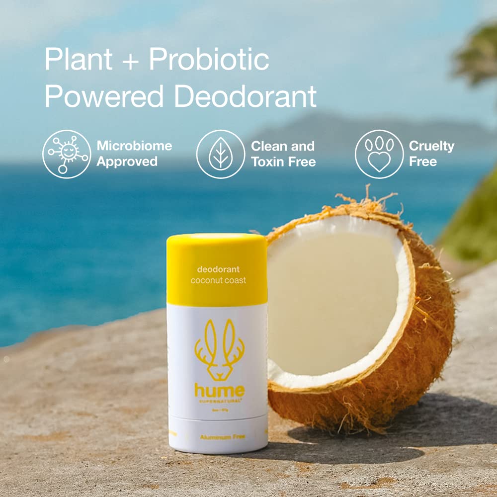 Hume Aluminum-Free Deodorant for Sensitive Skin | Probiotic, Plant-Based, Coconut Coast 2-Pack
