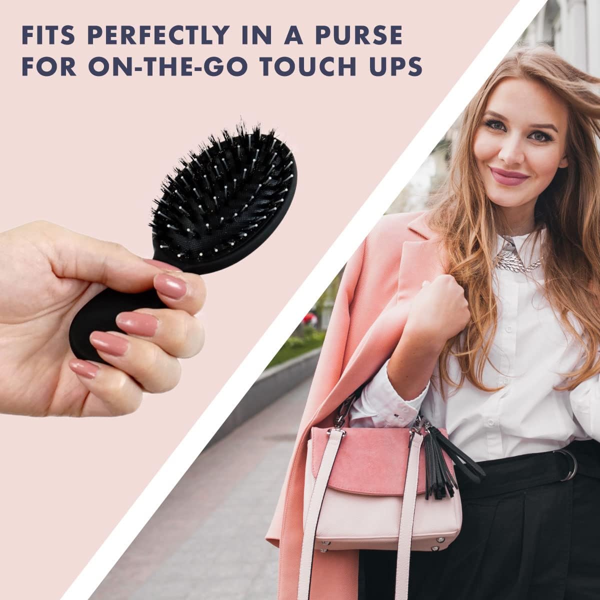 Boar Bristle Brush Set by Everlong, Boar Hair & Nylon Mix Paddle & Mini Brush Duo, Add Shine and Stimulate Scalp, Regular & Travel Size, Safe for Hair Extensions & Wigs