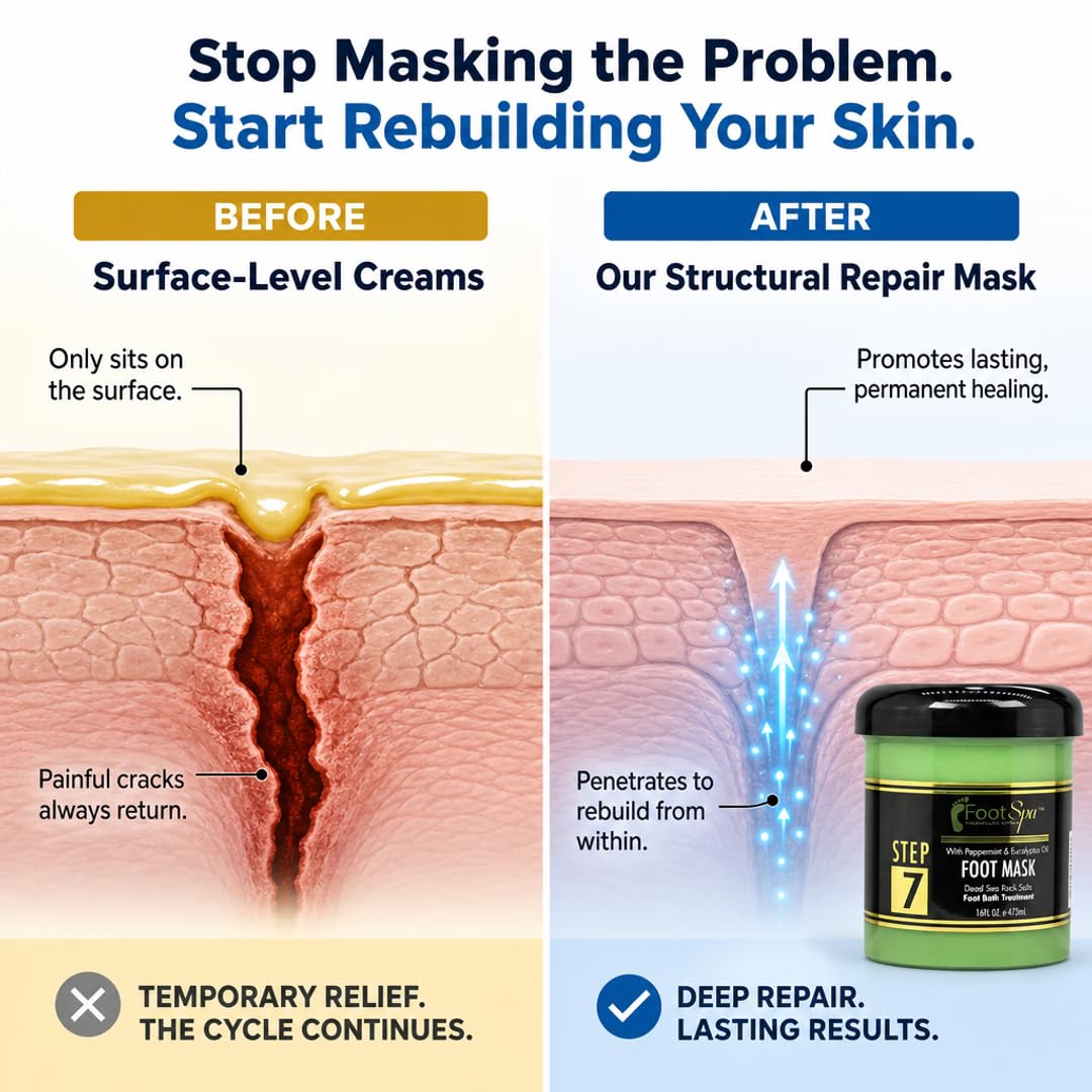 FootSpa Foot Repair Mask - Dual-Action Cosmeceutical Treatment that Regenerates Skin from Within to Heal Painful Fissures and Provide Spa-Quality Cooling Relief - 16 oz