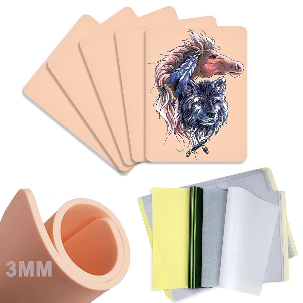 20Pcs Tattoo Practice Skin 3MM with Transfer Paper Kit- Gakonp 5pcs Fake Practice Skin 15pcs Tracing Paper 3mm Thick Tattoo Fake Skins Kit