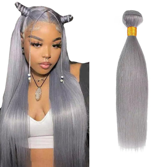 Grey Bundles Straight Bundles Human Hair 22 Inch Unprocessed Brazilian Virgin Weave Hairs Gray 1 Bundle 50 Gram Per Bundle Human Hair Extensions