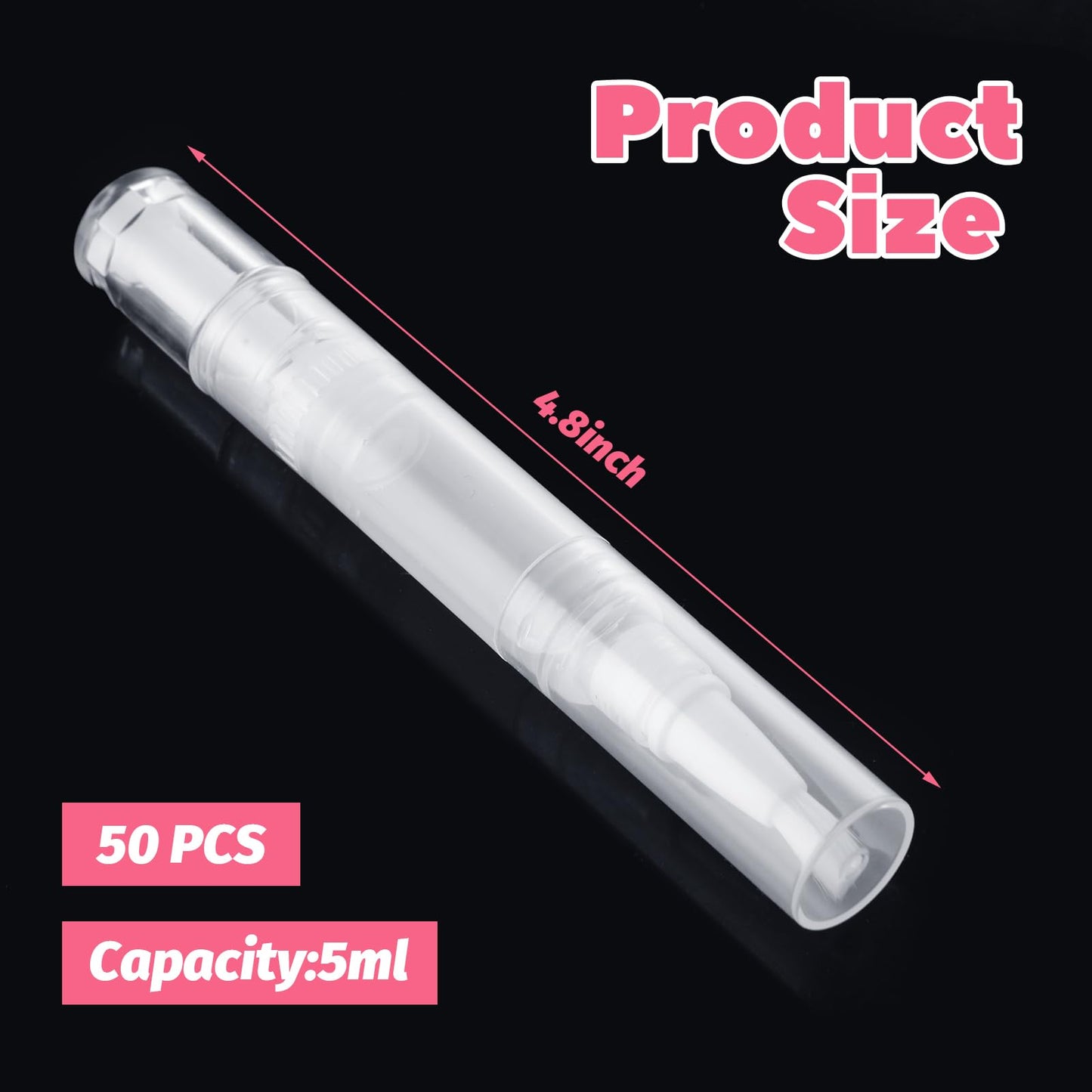 YAYODS 50 Pcs Empty Cuticle Oil Pen 5ml Nail Oil Pen Refillable Travel Transparent Twist Pens with Brush Tip for Nail Oil, Eyelash Growth Liquid Tube, Cosmetic Lip Gloss Container Applicators