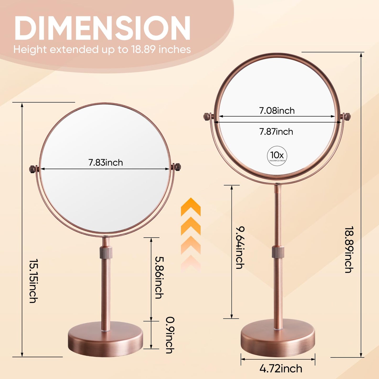 Nicesail Table Mirror 1X 10X Magnifying Mirror Double Sided, Makeup Mirror for Desk 360 Rotation 8 Inch Face Mirror, Matte Rose Gold, for Mom
