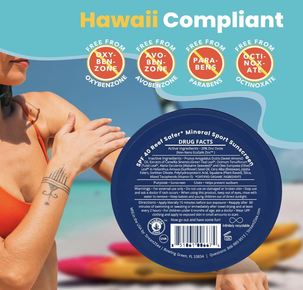4ocean Reef-Safe Sunscreen SPF 40 - Broad Spectrum UVA/UVB Protection - Ocean-Friendly, Water-Resistant, Non-Nano Zinc Oxide Formula - 2.8 oz (Each tin funds removal of 1 pound of trash)