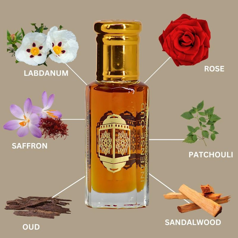 INTENSE OUD Dark Oud Ispahan Long Lasting Arabian Perfume Oils for Women 12ML (0.40 OZ) Fragrance Oil With Rose, Saffron & Oud Notes – Concentrated Perfume Oil & Valentines Day Gift With Black Box